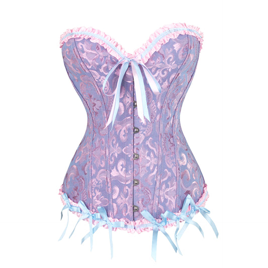 Retro Satin Obscure Jacquard Strapless Sweetheart Corset Bustier Top in Lavender