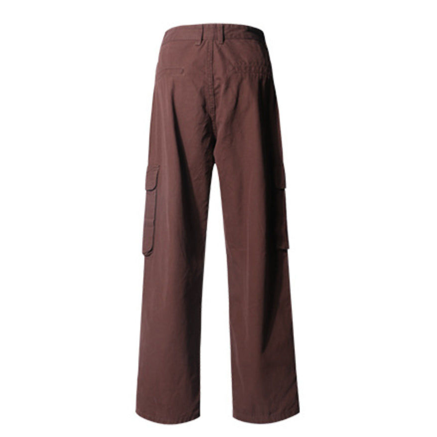 High Waist Pocket Detail Cargo Wide Leg Trousers in Brown