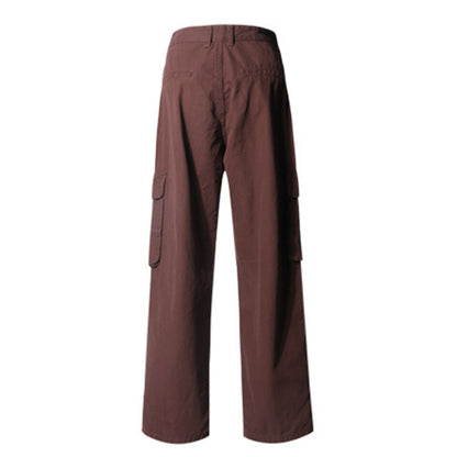 High Waist Pocket Detail Cargo Wide Leg Trousers in Brown