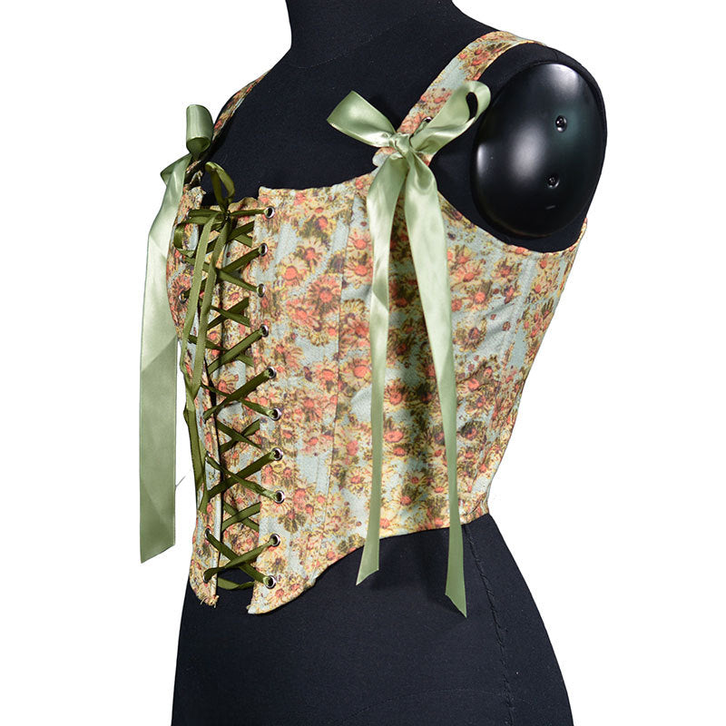 Renaissance Lace Up Floral Corset Top - Sunflower Garden