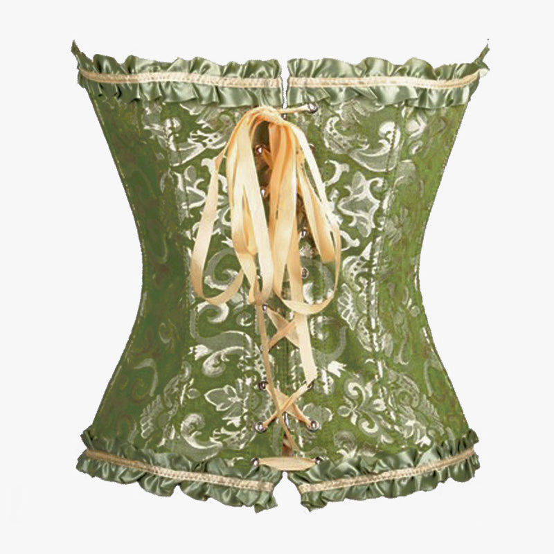 Retro Satin Obscure Jacquard Strapless Sweetheart Corset Bustier Top in Green