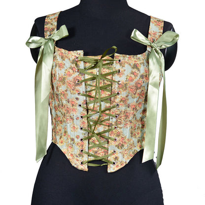 Renaissance Lace Up Floral Corset Top - Sunflower Garden