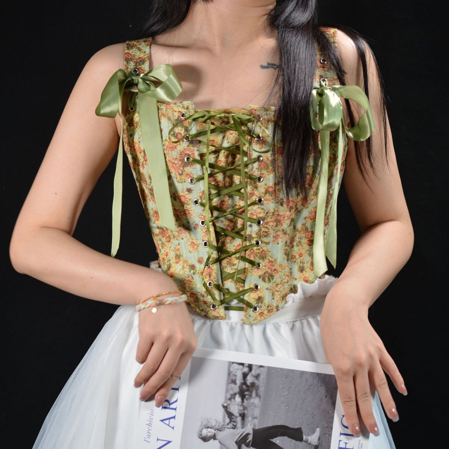 Renaissance Lace Up Floral Corset Top - Sunflower Garden