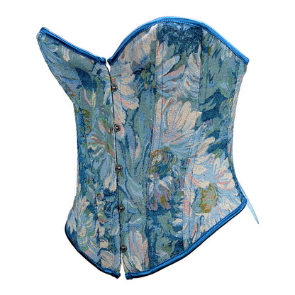 Retro Oil Panting Strapless Sweetheart Corset Bustier Top - Blue Daisy