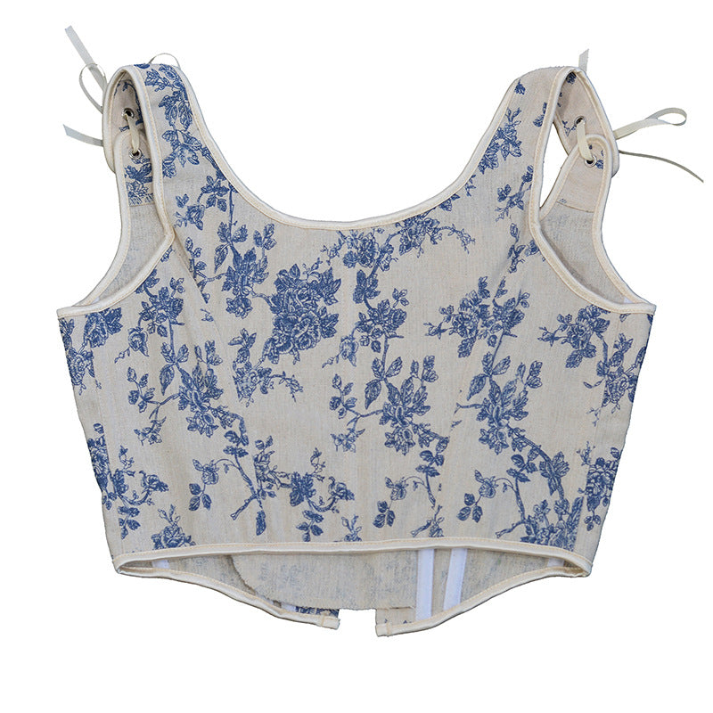 Renaissance Lace Up Floral Corset Top - Blue Iris