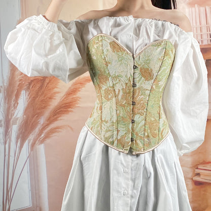 Retro Oil Panting Strapless Sweetheart Corset Bustier Top - Golden Daisy