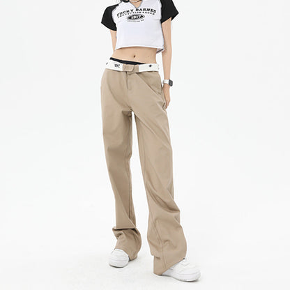 High Waist Flanging Waistband Design Straight-leg Cargo Trouser in Nude