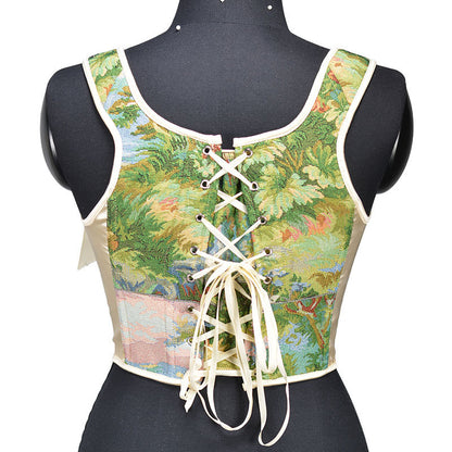 Renaissance Oil Panting Pattern Jacquard Lace Corset Top in Green