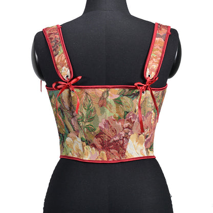 Renaissance Lace Up Floral Jacquard Corset Top - Rose Garden