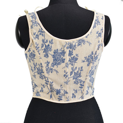 Renaissance Lace Up Floral Corset Top - Blue Iris