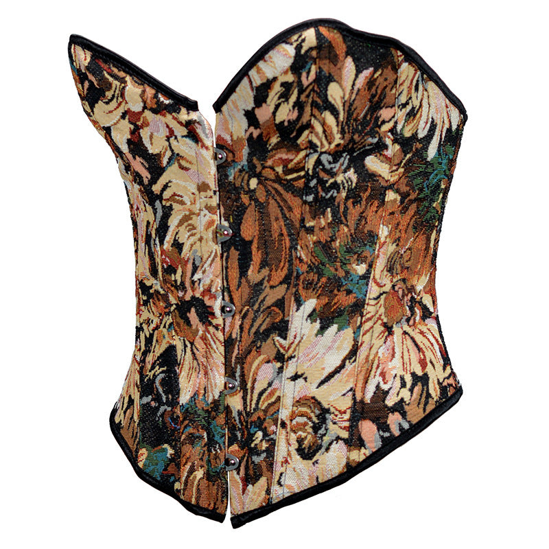 Retro Oil Panting Strapless Sweetheart Corset Bustier Top - Black Daisy