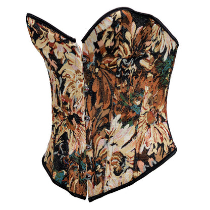 Retro Oil Panting Strapless Sweetheart Corset Bustier Top - Black Daisy