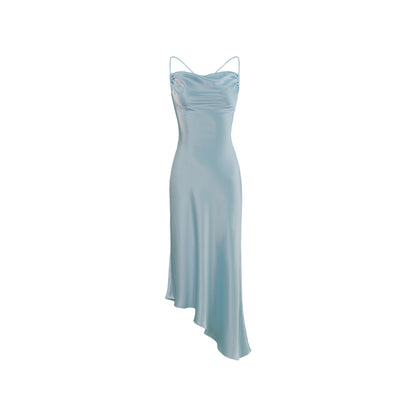 Satin Slip Bodycon Midi Dress in Sky Blue