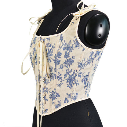 Renaissance Lace Up Floral Corset Top - Blue Iris