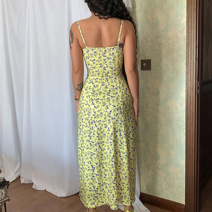 Countryside Summer Floral Print Midi Dress - Lavender Lemon Tart