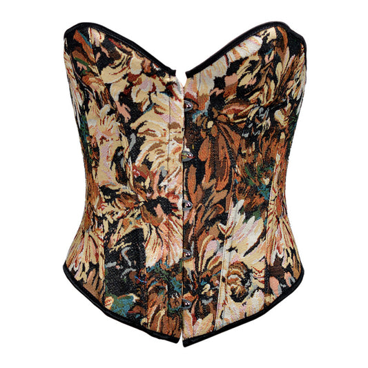 Retro Oil Panting Strapless Sweetheart Corset Bustier Top - Black Daisy