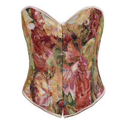 Retro Oil Panting Strapless Sweetheart Corset Bustier Top - Rose Garden