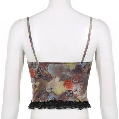 Spaghetti Strap Floral Print Corset Style Crop Top