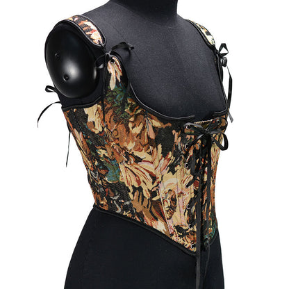 Renaissance Lace Up Floral Jacquard Corset Top - Black Daisy