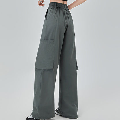 Pocket Detail Wide Leg Cargo Parachute Pants in Grey Green