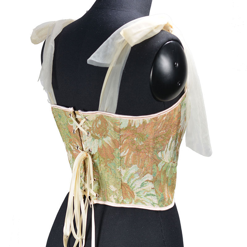 Renaissance Oil Panting Pattern Jacquard Tie-Strap Corset Top - Golden Daisy