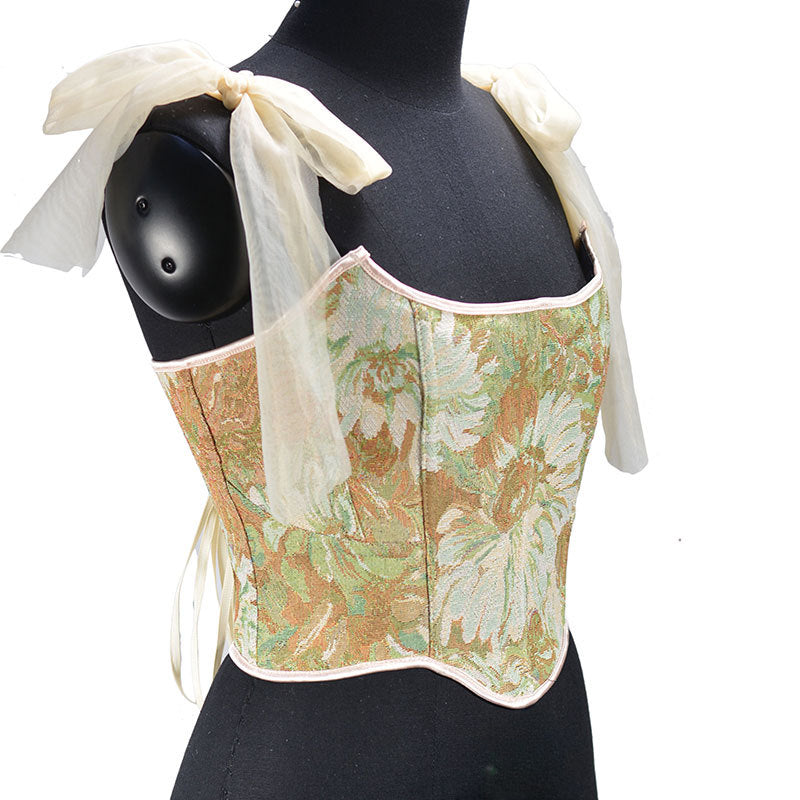 Renaissance Oil Panting Pattern Jacquard Tie-Strap Corset Top - Golden Daisy