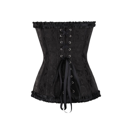 Retro Satin Obscure Jacquard Strapless Sweetheart Corset Bustier Top in Black