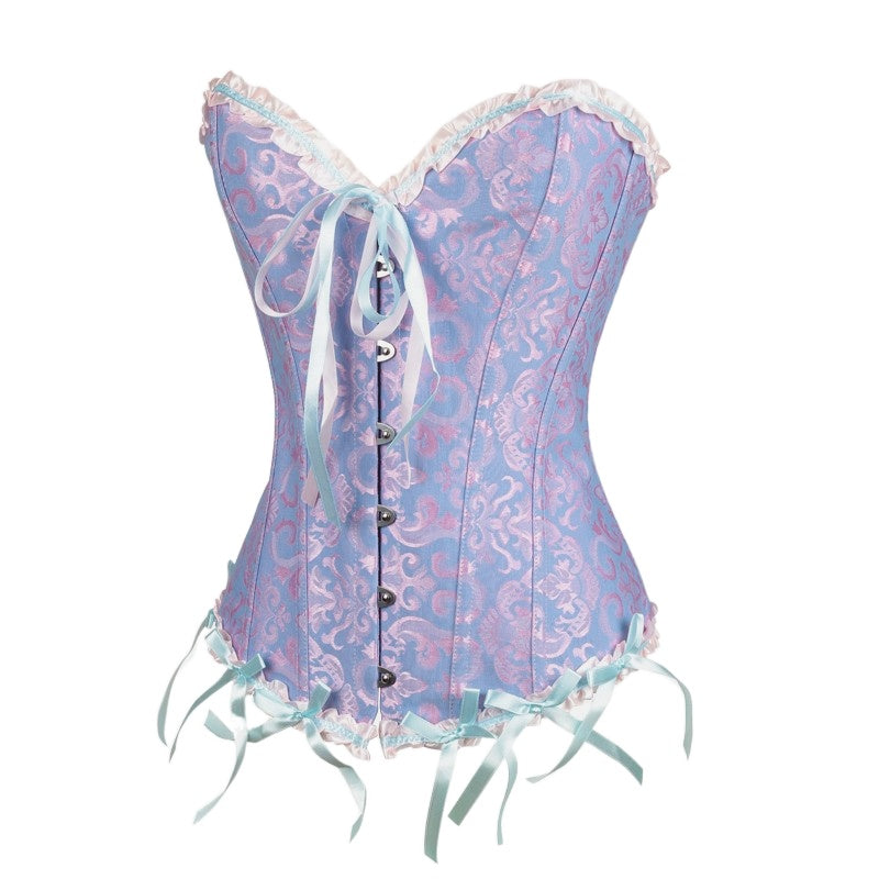 Retro Satin Obscure Jacquard Strapless Sweetheart Corset Bustier Top in Lavender