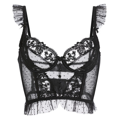 Secret d'Amour Lace Ruffle Mesh Corset Top