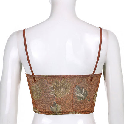 V-neck Tulle Mesh Crop Top in Bronze