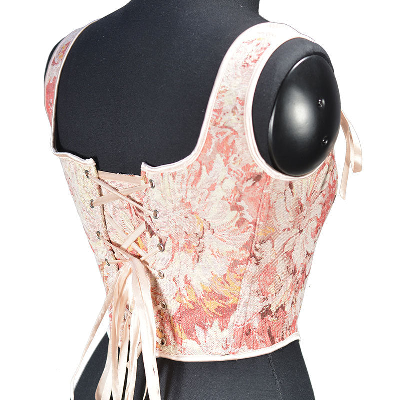 Renaissance Oil Panting Pattern Jacquard Tie-Strap Corset Top - Pink Daisy